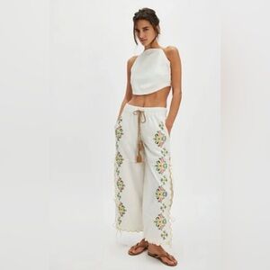 Free People Spring Breeze Wide-Leg Embroidered Pant